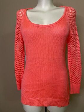 2b bebe Coral Scoop Neck Open-Knit Sleeve and back Sweater dress coverup M 🧡